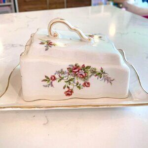 Beautiful vintage Old Foley floral butter dish